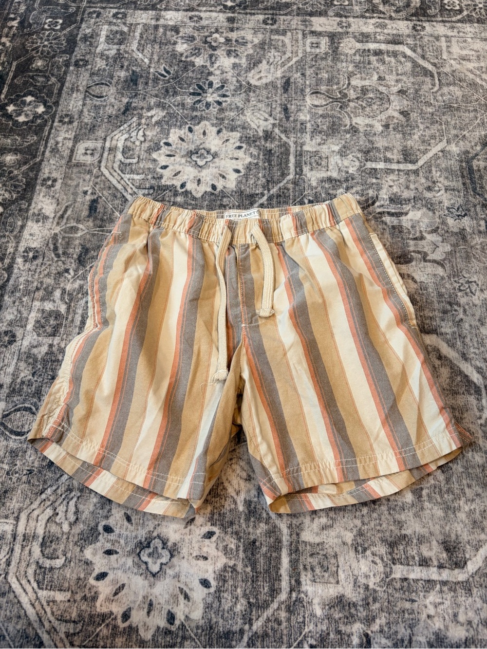 Free Planet Men's Striped Drawstring Shorts - Beige, Tan, Gray, Soft Orange